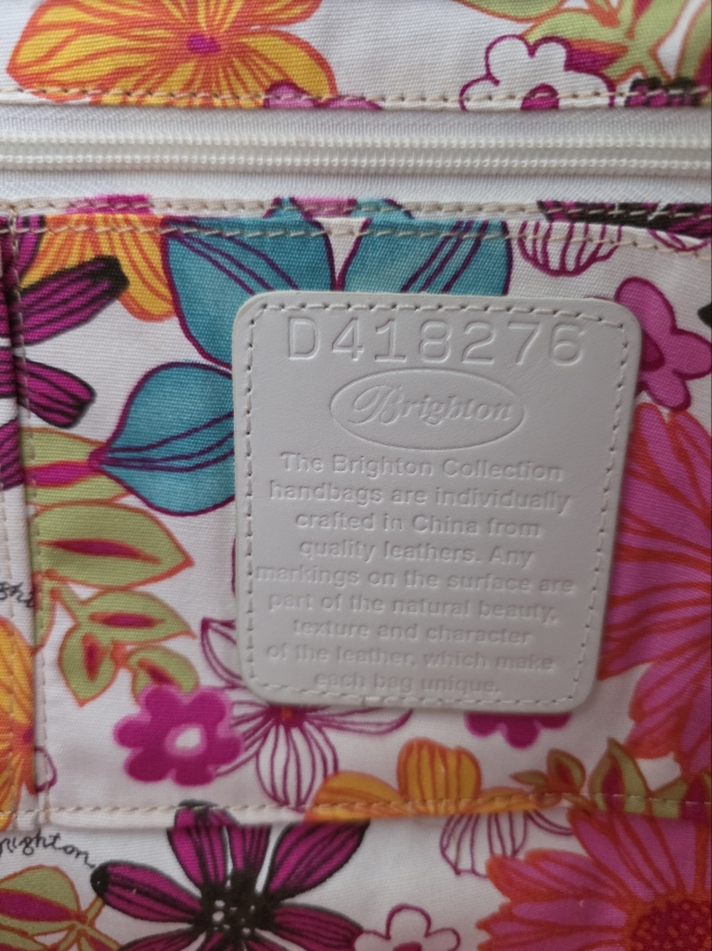 Brighton White Leather Tote Whipstitch Detail Floral Lining Heart Charm - Picture 12 of 13